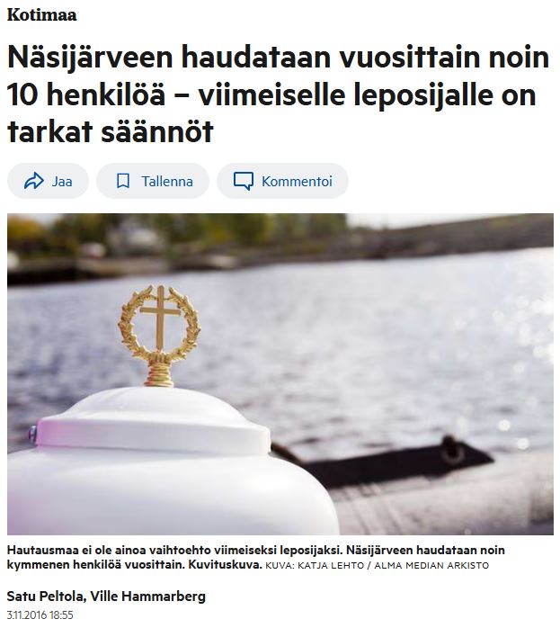 Muistotilaisuus - tuhkan sirottelu