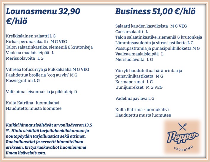 Yksityinen Lounasristeily Tampere Menu